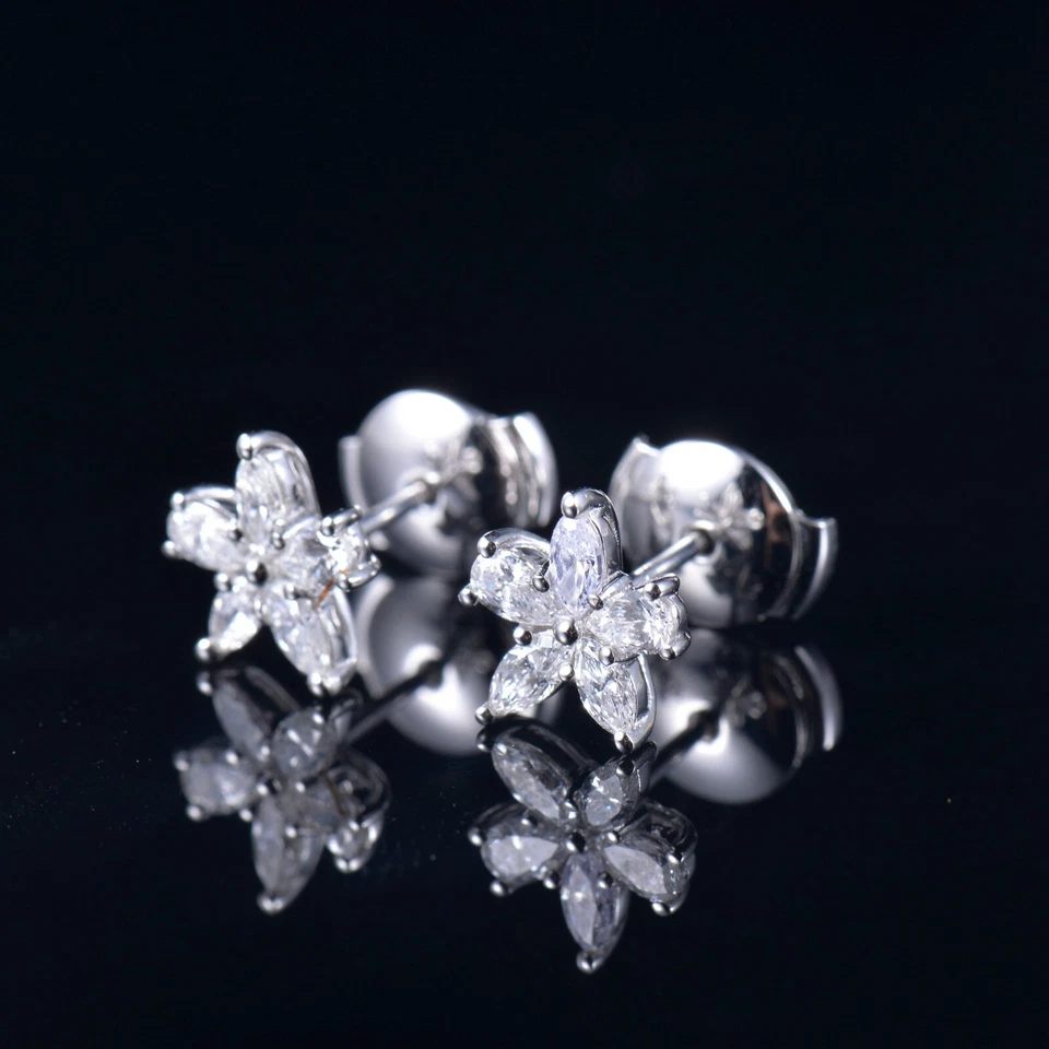 Natural Marquise & Pear Diamonds Earrings Stud Solid 14K White Gold Fine Jewelry Foto 1 de 1