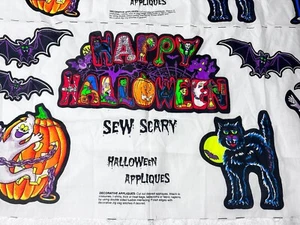 VTG Halloween Fabric Appliqué Panel Cut Sew Scary Ghost Dracula Pumpkins Bats - Picture 1 of 5