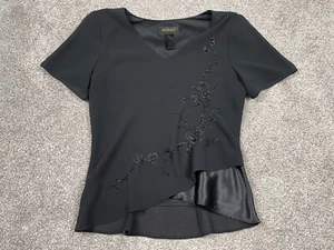 Vintage Stuido I Shirt Damen 12 schwarz Perlen Satin Chiffon Fee Whimsigoth Top - Bild 1 von 8