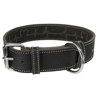 Trixie Halsband "Heartbeat" schwarz für Hunde | Fettleder, D-Ring, genäht - Bild 1 von 3