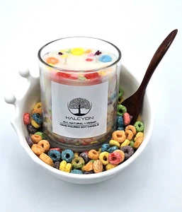 Halcyon All-Natural Vegan Hand-Poured Soy Candle: Rainbow Colorful Loops Cereal - Picture 1 of 14