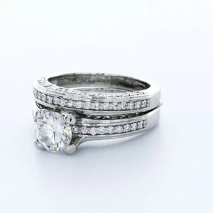 2.85CTW LAB DIAMONDS H/SI1 ROUND PLATINUM THREE SIDES PAVE SIDE-STONE RING SET - Picture 1 of 3