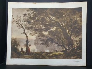 Vintage Camille Corot Print Signed Entitled "Souvenir de Mortefontaine” Spring - Picture 1 of 12