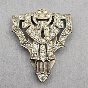 Clip abito strass art deco vintage tono argento 1,5" tenuta gioielli - Foto 1 di 9