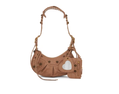BALENCIAGA Le Cagole Embossed Croco Shoulder Bag XS in Nude Beige - Image 1 of 4