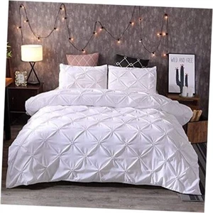 Duvet Cover Set Pinch Pleated Bedding Sets Pintuck Tufted Queen White - Picture 1 of 8