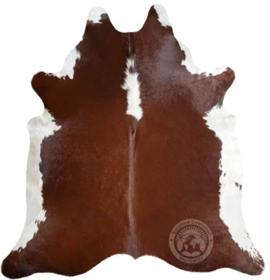 真牛皮地毯棕色和白色赫里福德 - 尺寸 6 x 6-7' — 第 1/4 张图片