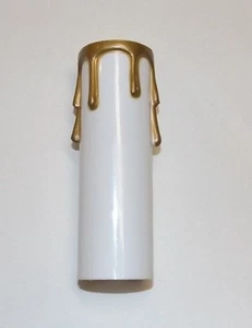 4" WHITE PLASTIC EDISON CANDLE COVER WITH GOLD DRIPS 1 5/16"O.D. NEW 19924JB - Picture 1 of 3