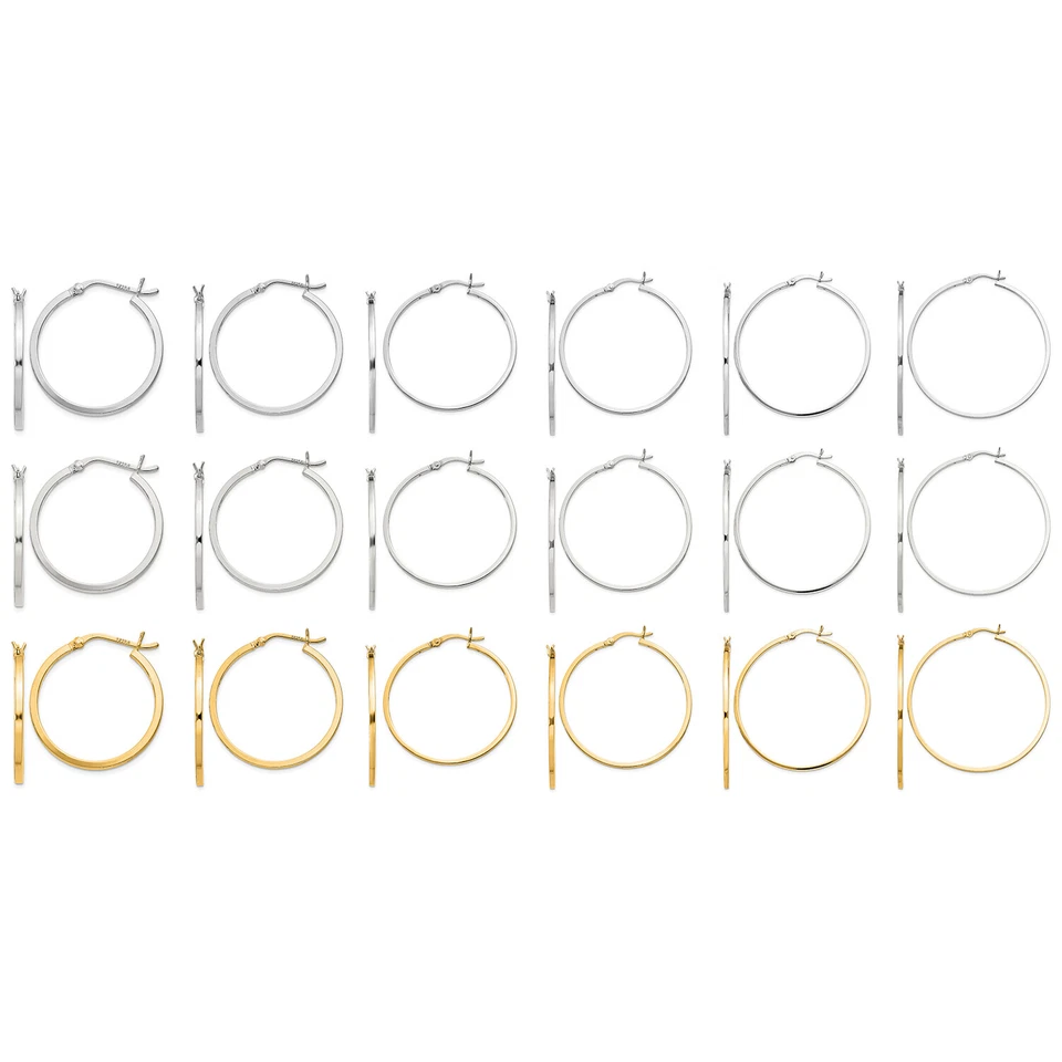 925 Sterling Silver 1.5mm Square Tube Hoop Earrings | Finishing & Sizes Options - Image 1 of 1