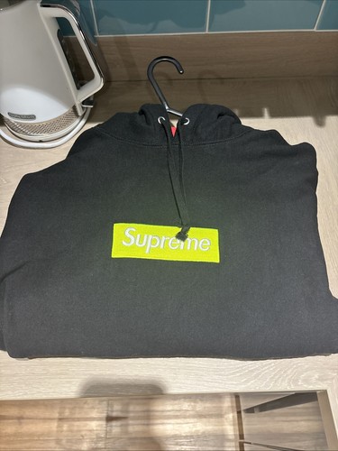 Felpa con cappuccio Supreme Box Logo Nero Verde Neon Taglia Medium