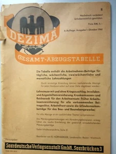 Lohnsteuertabellen von 1941 Dezima-Gesamtabzugstabelle  - Bild 1 von 5