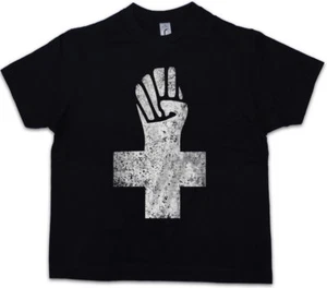 ANARCHIST CROSS Kids Boys T-Shirt Anarchy Logo Symbol Insignia Punk Demo Fist - Picture 1 of 1
