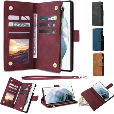 Zip Leather Wallet Case Flip Cover For Samsung S25 S24 Ultra S22 S23 FE S21 A53 - Image 1 of 4