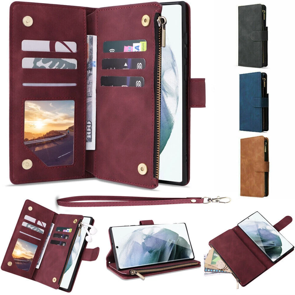 Zip Leather Wallet Case Flip Cover For Samsung S25 S24 Ultra S22 S23 FE S21 A53
