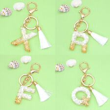 1PC A-Z Alphabet Tassel Keychain Resin Cute Sequin Keyring Handmade Pendant Gift
