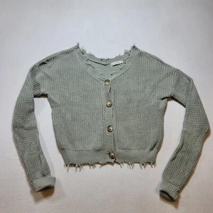 Anthropologie Moon & Madison Crochet Knit Sage Cropped Sweater Women’s Sz Medium - Picture 1 of 10