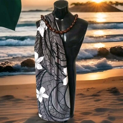 Pareo Polynesian Summer Cover Up Beach Sarong Lava Lava Ash Grey  - Image 1 of 2