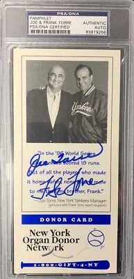 Joe Torre Signed Pamphlet 1996 WS Champs Donor Postcard Frank Torre PSA/DNA Auto - Image 1 of 2