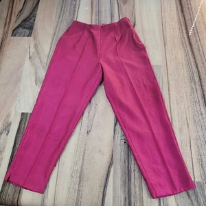 Satin Pants Womens 14 Fuchsia Elastic High Waist Tapered Pleated Statement Vinta - Picture 1 of 7
