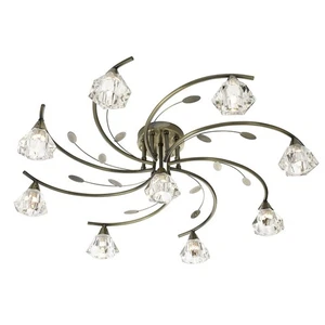 9 Light Antique Brass Finish Metal Ceiling Flush Fitting Light with Glass Shades - Picture 1 of 1
