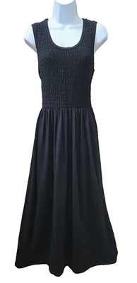 Vtg 80s 90s MODA INTL Black Shirred Bodice Knit Maxi Dress L Grunge Goth Modest - Image 1 of 4