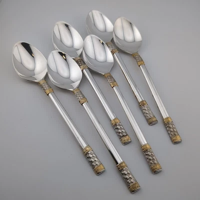 Wallace Golden Aegean Weave Sterling Silver Oval Soup Spoons - 7 1/4" - Set of 6 - Image 1 of 3