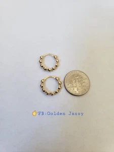18K Real Gold Bubble Hoop 14mm - Picture 1 of 11