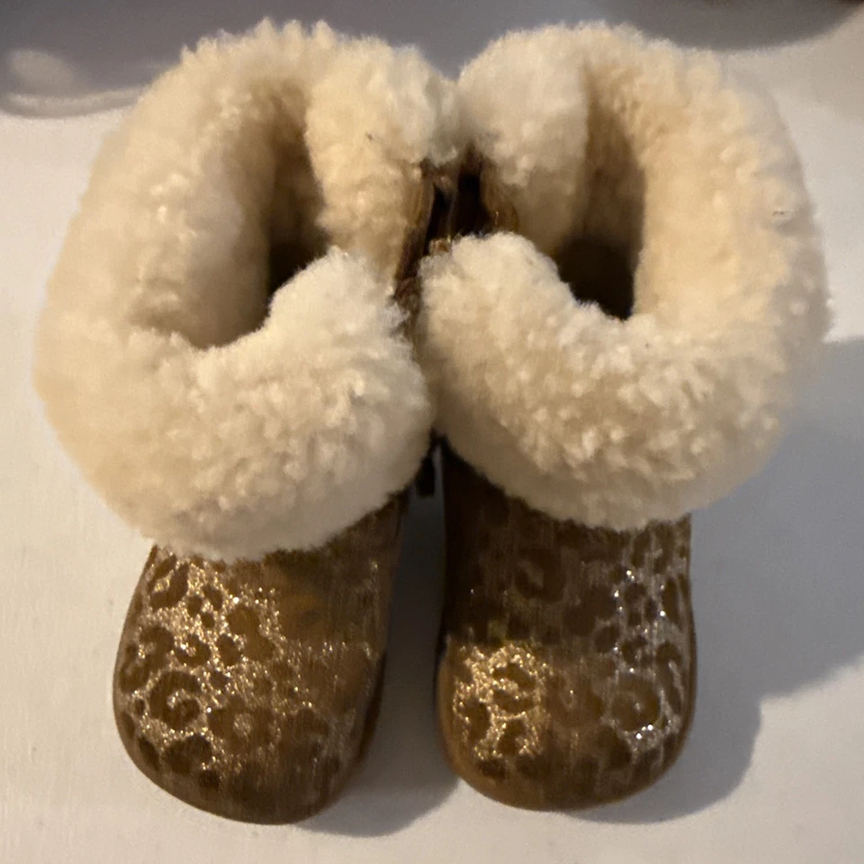 UGG Baby Boots Size 2/3 Glitter Leopard Print Fur Lined - Image 1 of 4