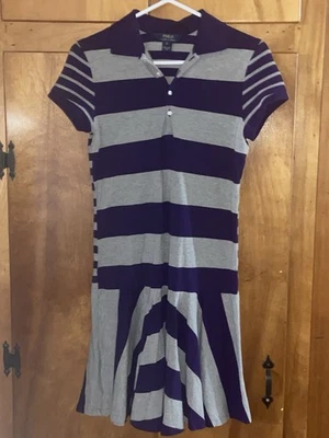 Polo Ralph Lauren Women’s Striped Polo Dress Purple Gray Knit Short Sleeve XL 16 - Image 1 of 4
