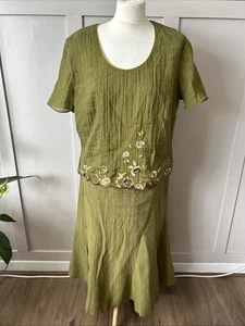 Jacques Vert Mother of the Bride Skirt Suit Size 16/20 Green Floral Crinkle - Picture 1 of 8