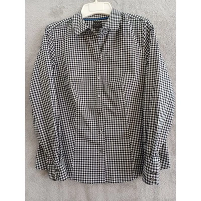 Talbots Shirt Sz 10P Petites Wrinkle Resistant Gingham Black White Gold Western - Image 1 of 4