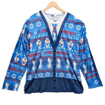 Disney Olaf Frozen Cardigan Pajama Top Mens Blue Long Sleeve Pullover Size 2XL - Image 1 of 4