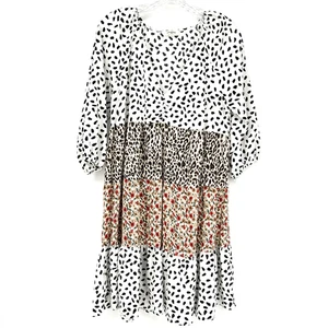 Umgee Dress Tiered Animal Print Size Small Floral Quarter Sleeves Black White - Picture 1 of 6