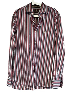 Tailorbyrd Men's LARGE Dress Shirt Striped Red Black Gray Flip Cuff Long Sleeve - Picture 1 of 7
