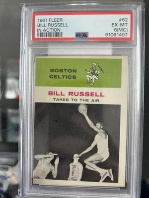 Fleer #62 1961 Bill Russell en acción Celtics Salón de la fama San Francisco PSA 6 como nuevo (MC) Foto 1 de 3