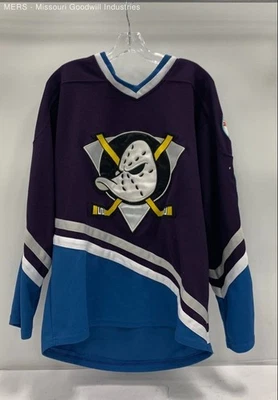 Camiseta deportiva de hockey vintage CCM para hombre púrpura plateada Teemu Selanne #8 - talla pequeña Foto 1 de 3