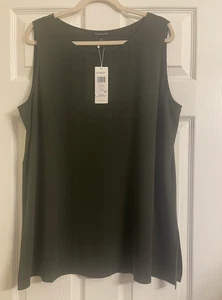 Neu mit Etikett $ 218 Eileen Fisher ärmellose Tunika Algen Seide Georgette Krepp 1X - Bild 1 von 6