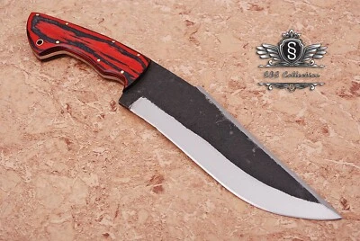 Custom Handmade Carbon Steel Hunting Bowie Knife With Premium Leather Cover, - Image 1 of 4
