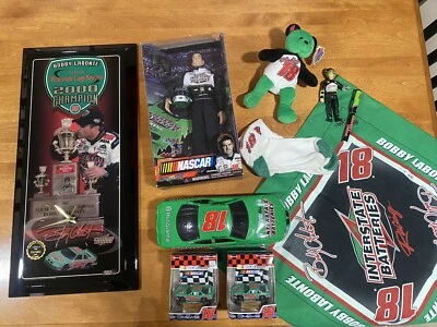 Bobby Labonte 18 Memorabilia Collectibles: NASCAR Clock, Bandana, Action Figure - Image 1 of 4