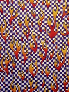 Checkered Flag Fabric Cotton Checks Fire Flame Race Car Motorcycle Quilting BTHY - Picture 1 of 1