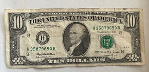 1995 $10 US FRN I9 District S# H 3579650 B - FW Print, H8 District - Picture 1 of 2