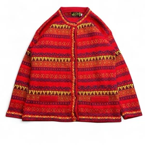 Vintage American South Side Alpaca Wool Cardigan Sweater Womens Large Aztec Peru - Picture 1 of 9