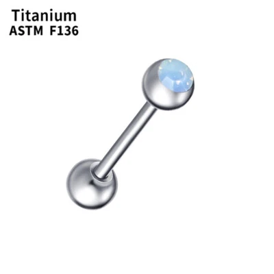 14g F136 Titanium Opalite Tongue Bar Barbell 6mm Ball Body Piercing 16/19/22mm Foto 1 de 4