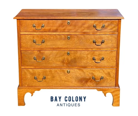 18TH C ANTIQUE NEW HAMPSHIRE CHIPPENDALE FLAME BIRCH CHEST OF DRAWERS / DRESSER Cover