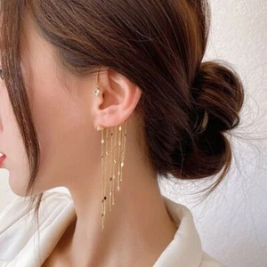 Gold Zircon Tassel Dangle Ear Cuff Tragus Non Piercing Wrap Jewellery Earring  - Picture 1 of 7