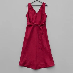 Jigsaw Linen Midi Dress V Neck Sleeveless Tie Belt Bias Cut Raspberry Red UK 16 - Picture 1 of 24