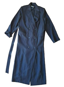 Veronika Maine Trench Coat Womens Size 16 Black Double Breasted Viscose Military - Picture 1 of 15