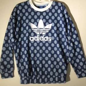 Adidas Originals Sz S Small Polka Dot Trefoil Blue Long Sleeve Sweatshirt *PULLS - Picture 1 of 10