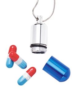 Blue Metallic Pill Holder Necklace Silver Chain - Picture 1 of 2