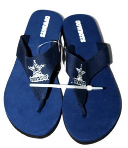 NFL Dallas Cowboys Women's Navy Blue Thong Wedge Heel Slippers Flip-Flops - Picture 1 of 6